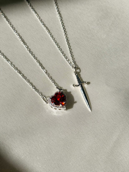 Heart and Sword Couple Necklace Set - Romance Necklace