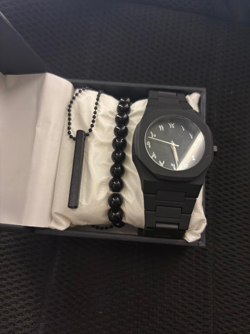 Pack Of 3 Mens Arabic Aura Watch Casual Watch +bracelet+3D Bar Stick Locket-High Quality