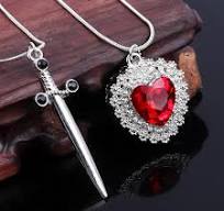2Pcs Sword Heart Creative Couple Necklace for Women Men.